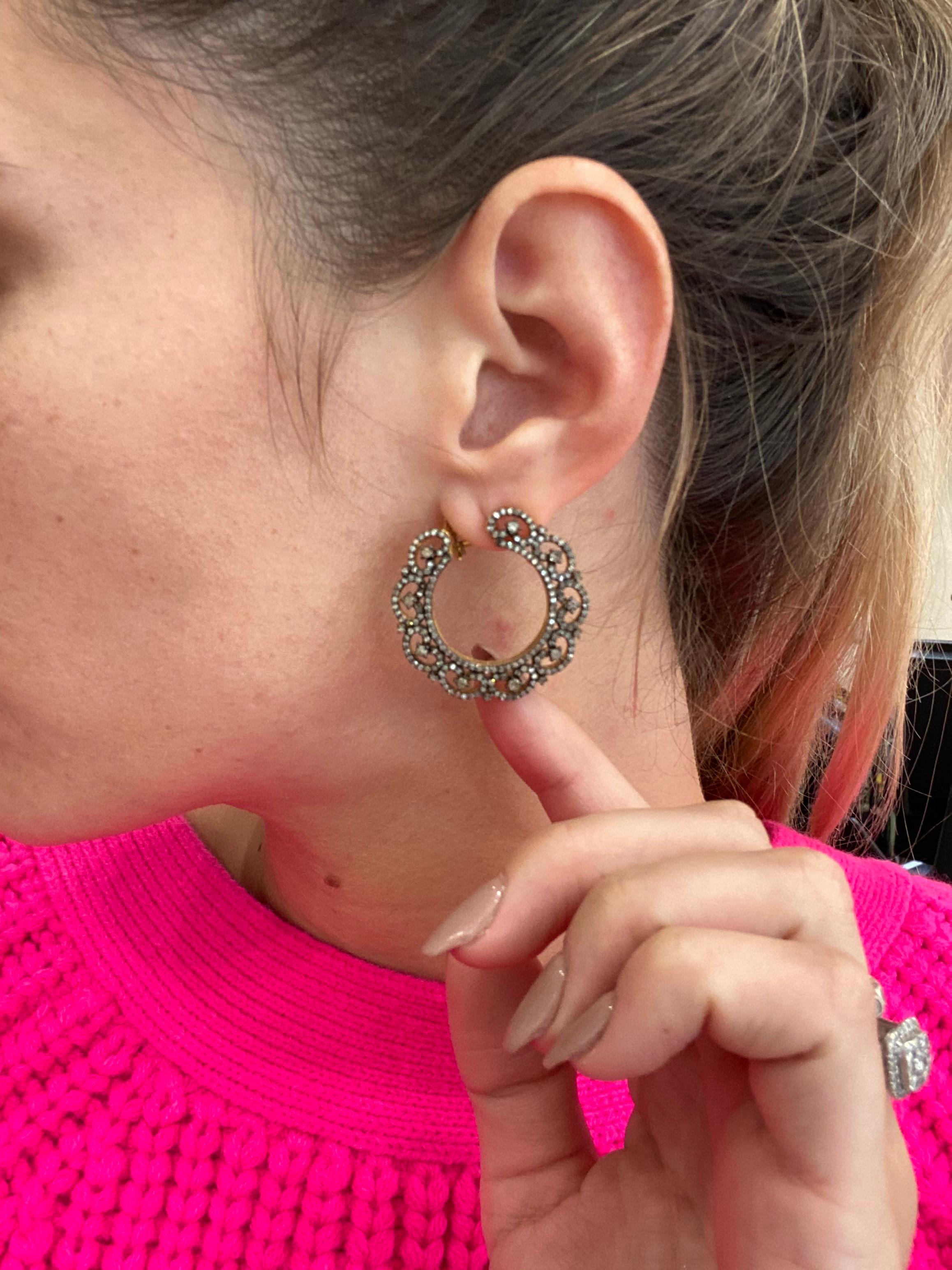 Pave` Diamond Wreath Hoop Earrings 1