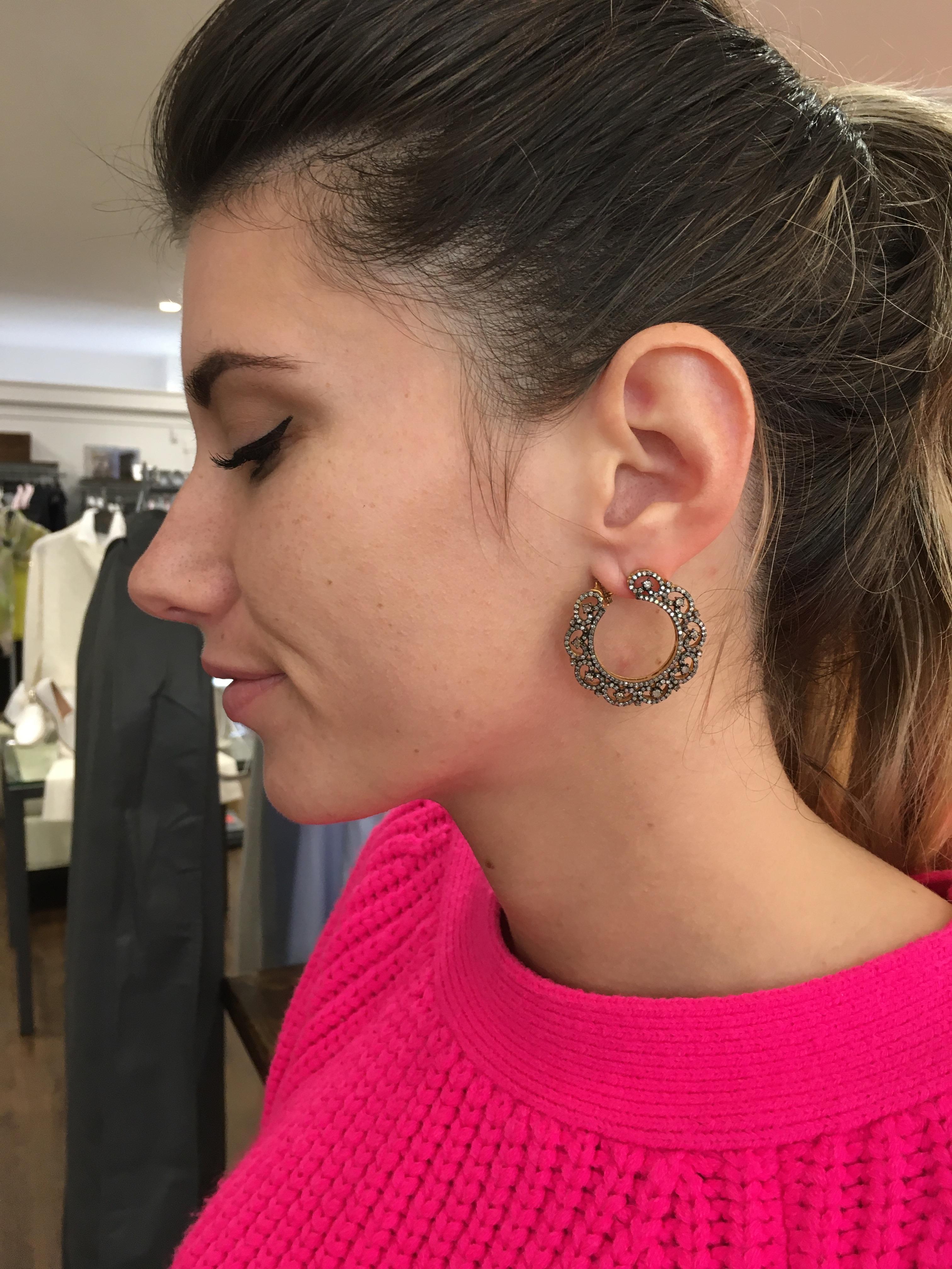Pave` Diamond Wreath Hoop Earrings 2