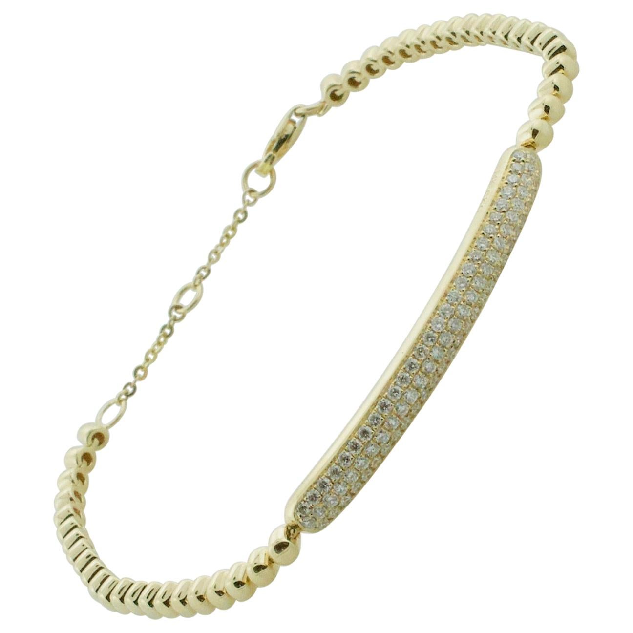 Pave Diamond Yellow Gold Bracelet .60 carats
85 Round Brilliant Cut Diamonds Weighing .60 Carats Approximately [GH VVS]
7 1/2 inches and Adjustable  