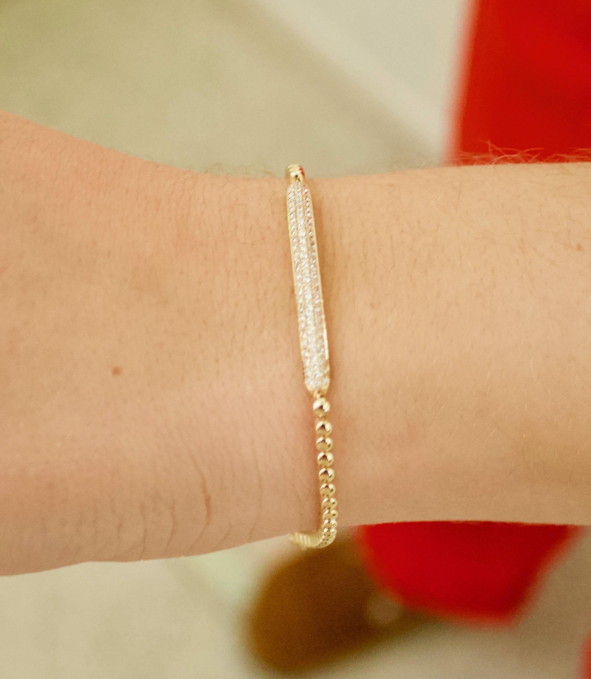 Modern Pavé Diamond Yellow Gold Bracelet .60 Carat For Sale