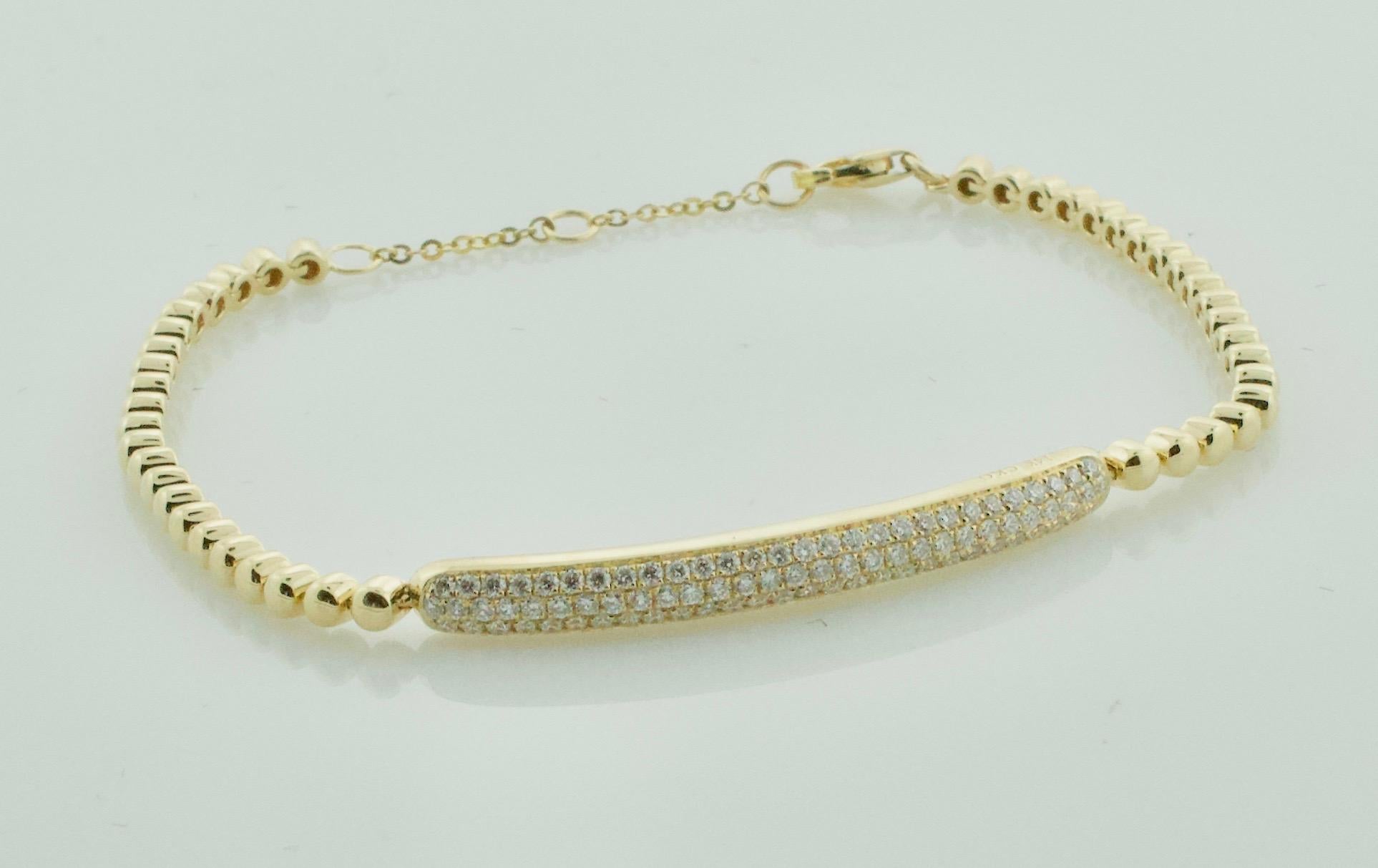 Round Cut Pavé Diamond Yellow Gold Bracelet .60 Carat For Sale