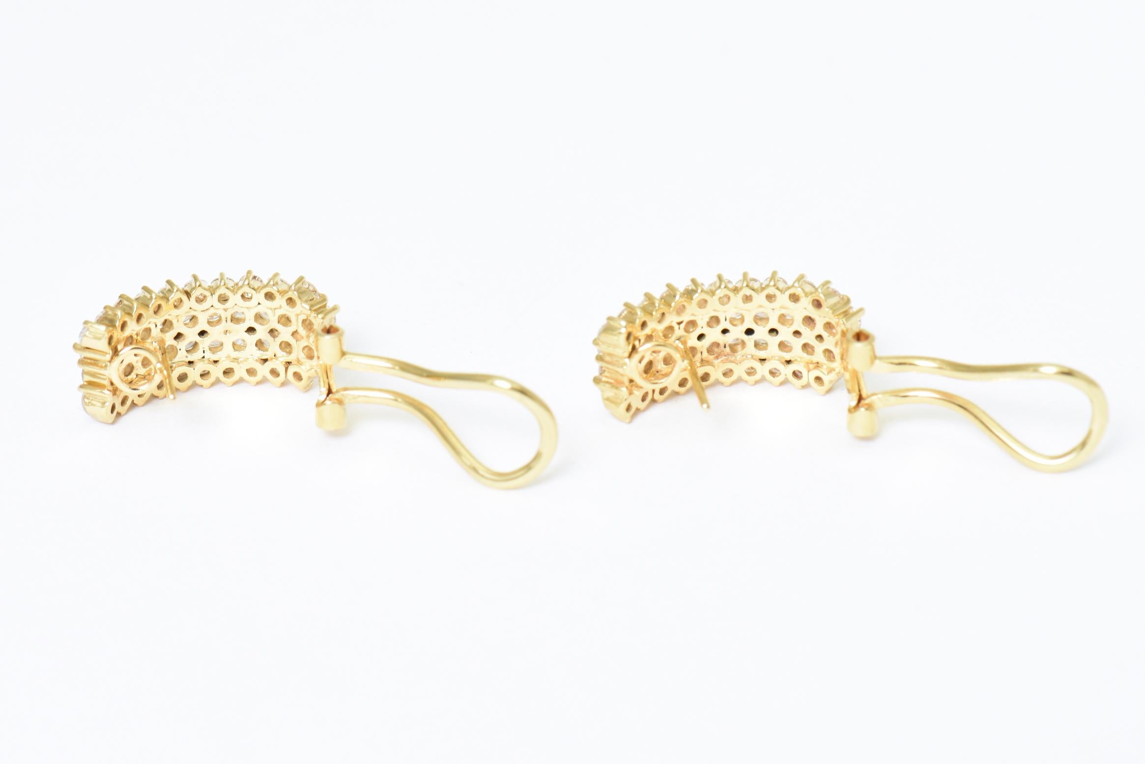 Pavé Diamond Yellow Gold Hoop Huggie Earrings 2