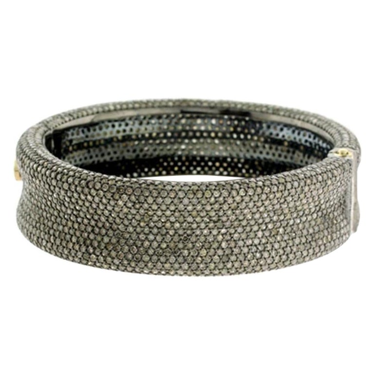 Bracelet en or 14k et argent avec diamants pavés en vente