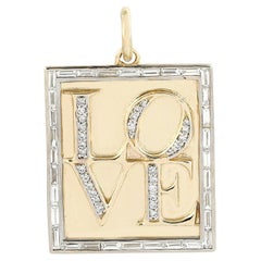 Pendentif Love en or jaune 14k avec diamants pavés