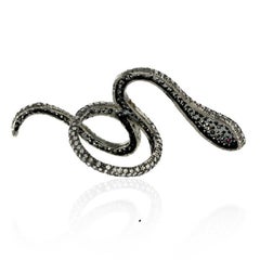 Pave Diamonds Snake Shaped Ring With Ruby Eyes
