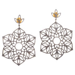 Pave Diamonds Snow Flakes Shaped Dangle Earrings made In 18k Yellow Gold
