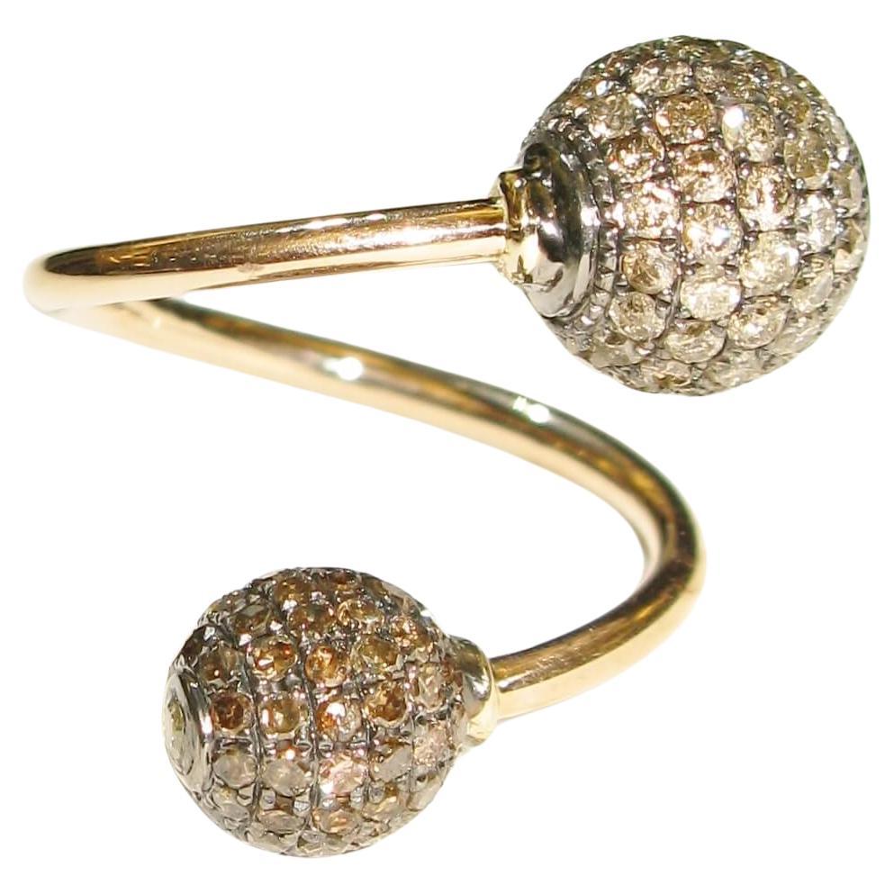 Pave Dimaond Beads Ring Made In 18k Yellow Gold & Silver For Sale
