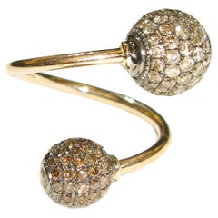 Pave Dimaond Beads Ring Made In 18k Yellow Gold & Silver