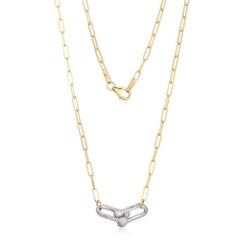 Pave Double Loop 14K (or 18k upon request) Yellow Gold Paperclip Chain Necklace