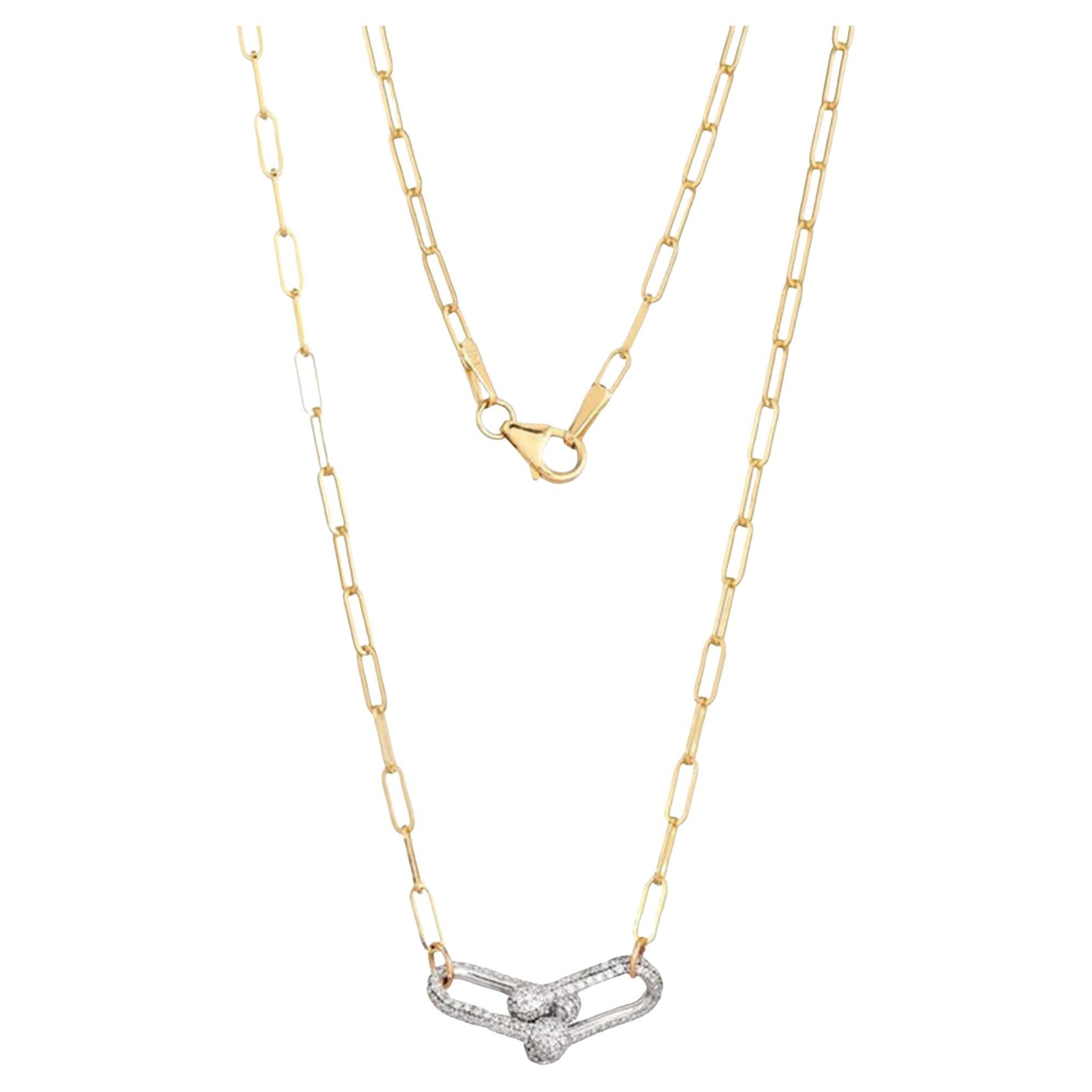 0.66ctw Pavé Diamond 14K Yellow Gold Paperclip Chain Necklace