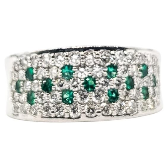 Pavé Emerald & Diamond Ring in 900 Platinum For Sale