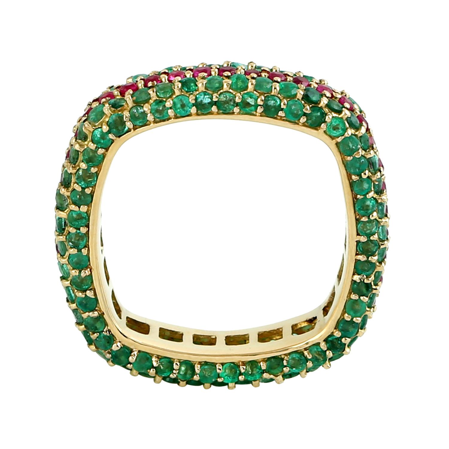 De las mujeres Anillo de oro amarillo de 18 quilates con esmeralda y rubí engastados en venta