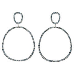 Pavé Fancy Blue Diamond Open Circle Statement Earrings in 14 Karat White Gold