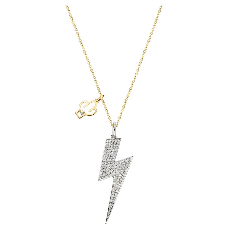 14k Rose,Yellow or White Gold Thunderbolt Pendant with Diamond 0.08ct with Chain