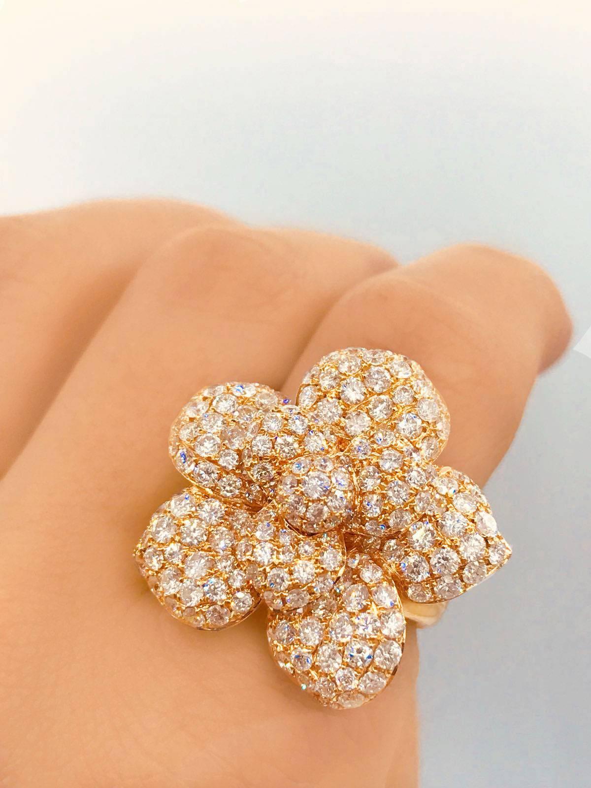 Modern Emilio Jewelry Pave Flower Diamond Ring