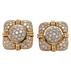 Pave Four Carat TW Diamond 14 Karat Yellow Gold Square Button Stud Earrings