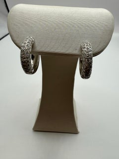Pave French style diamond hoop earrings 18KT gold