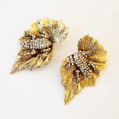 Pavé Frog on Gilded Lily Pad Statement Earrings By Kirks Folly, 1990s