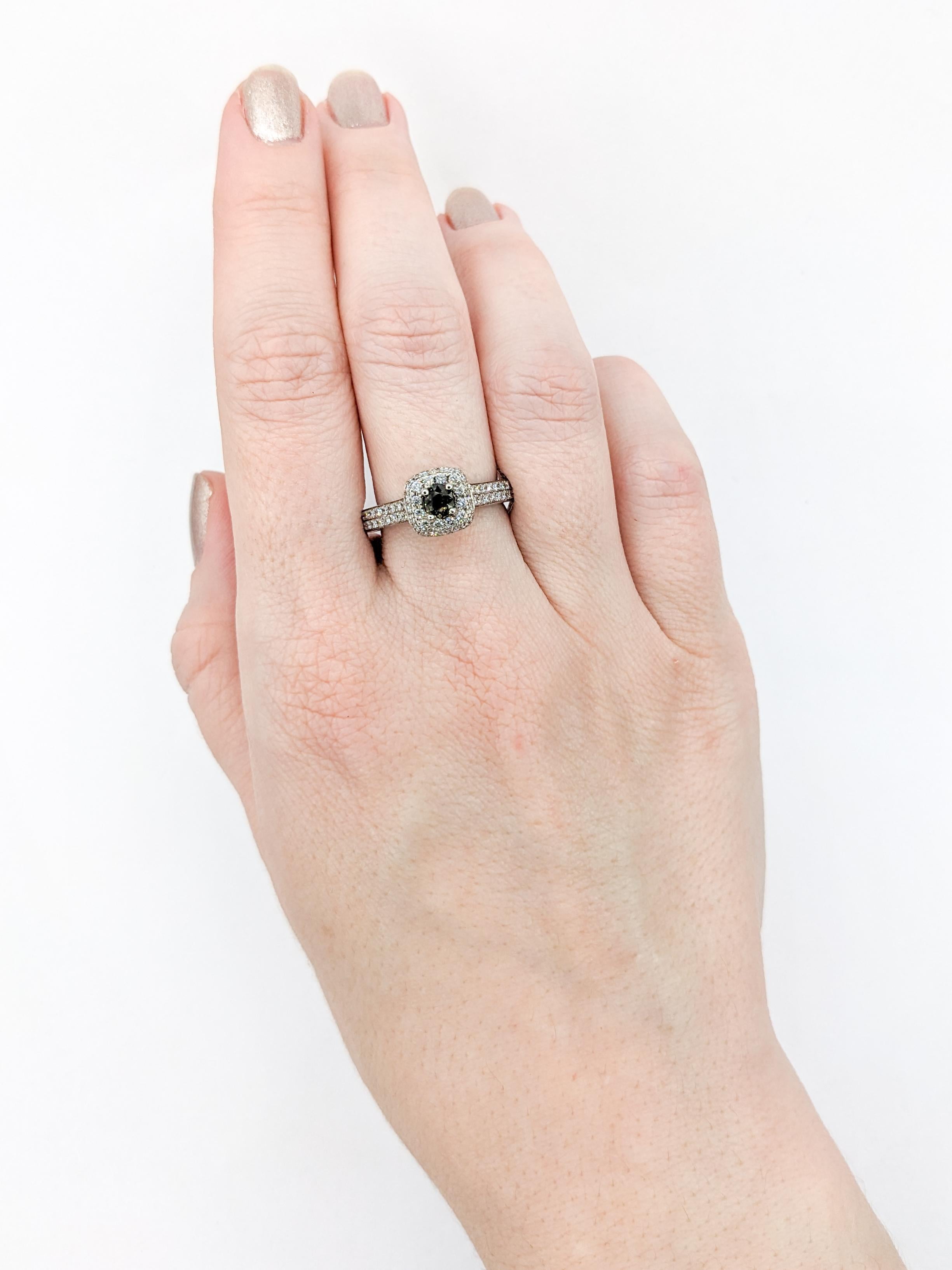 Contemporary Pave Halo Diamond & Natural Alexandrite Engagement Ring in White Gold For Sale