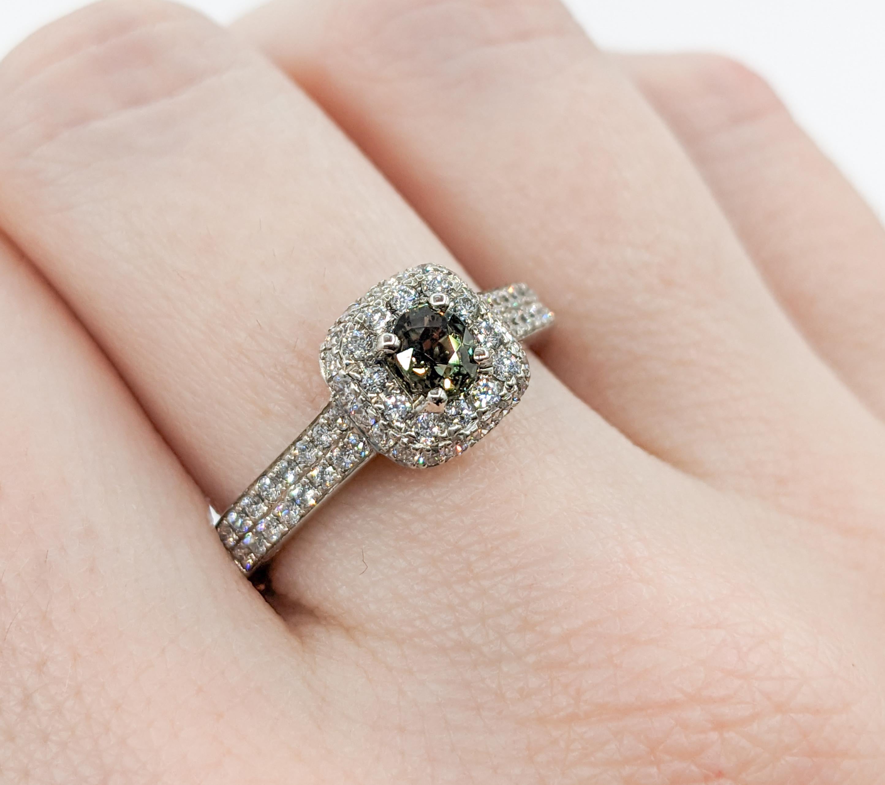 Pave Halo Diamond & Natural Alexandrite Engagement Ring in White Gold  In Excellent Condition For Sale In Bloomington, MN