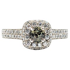 Pave Halo Diamond & Natural Alexandrite Engagement Ring in White Gold
