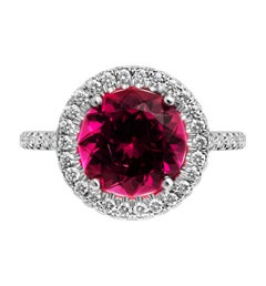 Pave Halo Ring with 3.52ct Raspberry Tourmaline