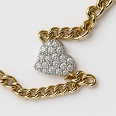Pave Heart 14K (or 18k upon request) Yellow Gold Link Chain Diamond Bracelet