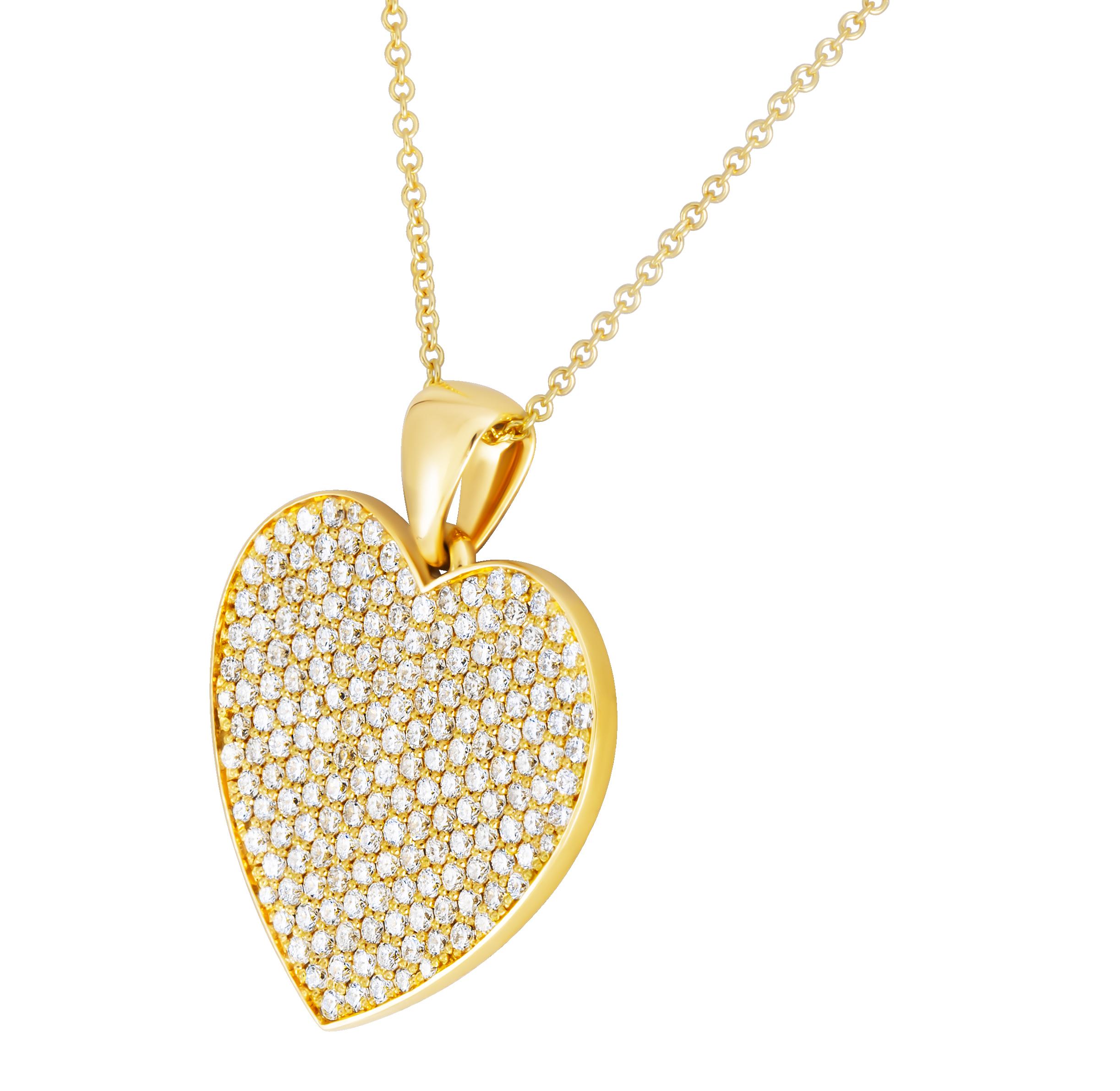 Ciondolo a cuore con pavé in oro giallo 18 carati
Peso totale dei carati 1,67ct
La dimensione è di circa 1 pollice
Su catena da 16 pollici

