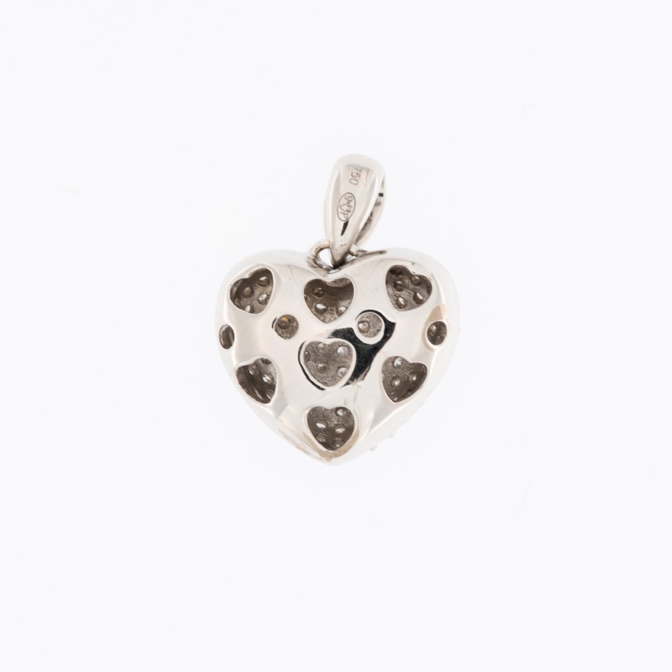 Contemporary Pavé Heart Pendant White Gold and Diamonds For Sale