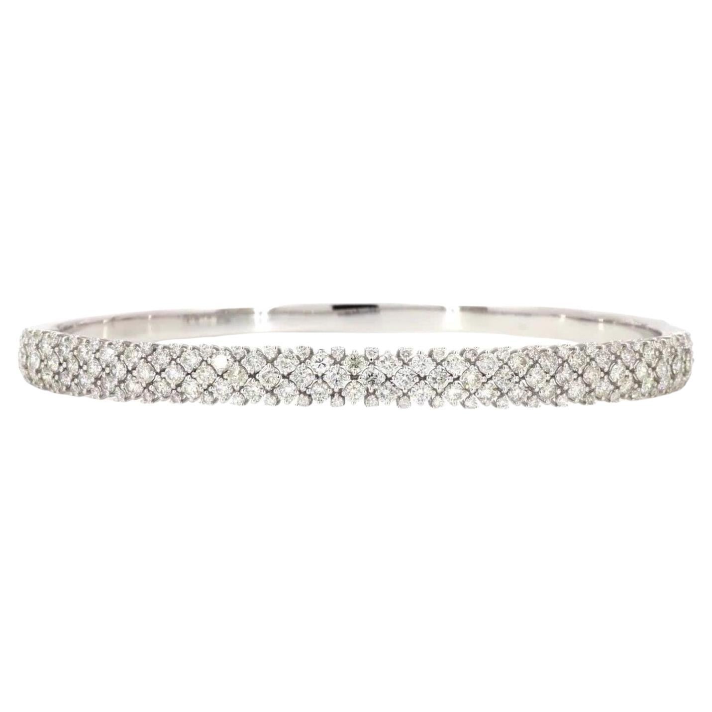 Pavé Lattice Natural Diamond Bangle Bracelet in 14K Solid Gold (Certified)
