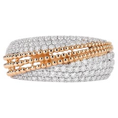 0.86 Carat Round Natural Diamond Sculptural Band Ring, 14k Yellow Gold