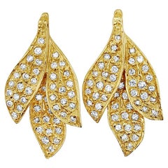 Pave Leaf Shaped Diamond Earrings 1.00cttw 14k Yellow Gold