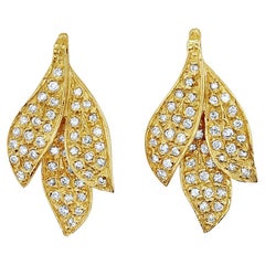 Pave Leaf Shaped Diamond Earrings 1.00cttw 14k Yellow Gold