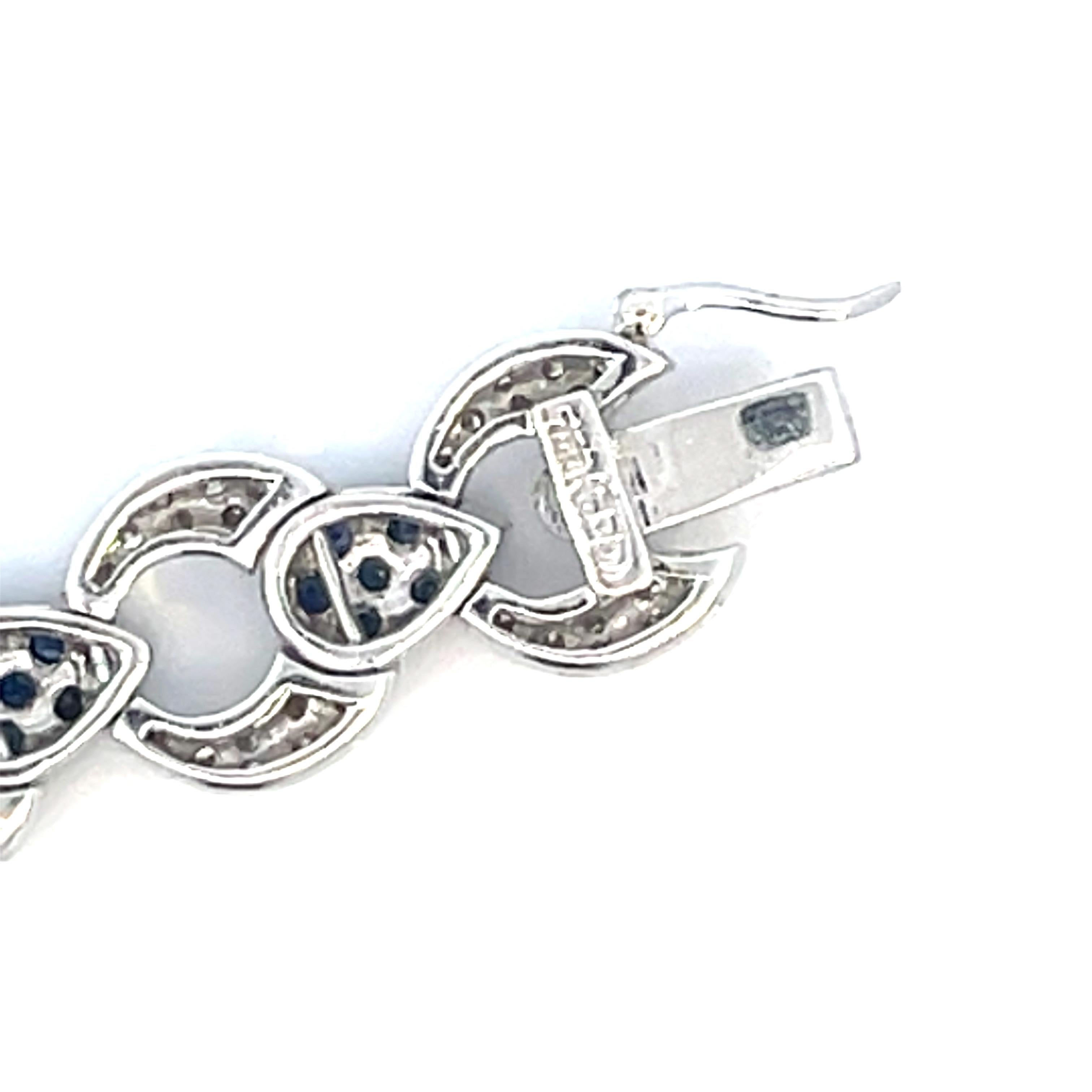 Women's Pave Link Bracelet With Natural Blue Sapphires & Diamonds in 18 Karat White Gold For Sale