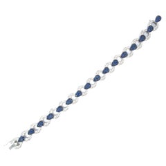 Pave Link Bracelet With Natural Blue Sapphires & Diamonds in 18 Karat White Gold