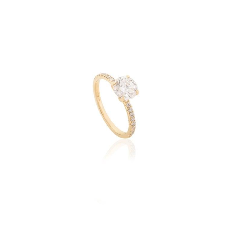 For Sale:  Pave Moissanite Hidden Halo Wedding Ring in 14k Solid Yellow Gold for Engagement 2