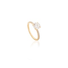 Pave Moissanite Hidden Halo Wedding Ring in 14k Solid Yellow Gold for Engagement