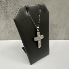 Pavé Natural Diamond Cross Necklace in 14kt White Gold – 1.03ctw, 18in, New