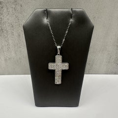 Pavé Natural Diamond Cross Necklace in 14kt White Gold – 1.03ctw, 18in, New