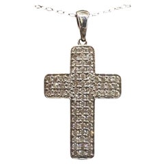 Pavé Natural Diamond Cross Necklace in 14kt White Gold – 1.03ctw, 18in, New
