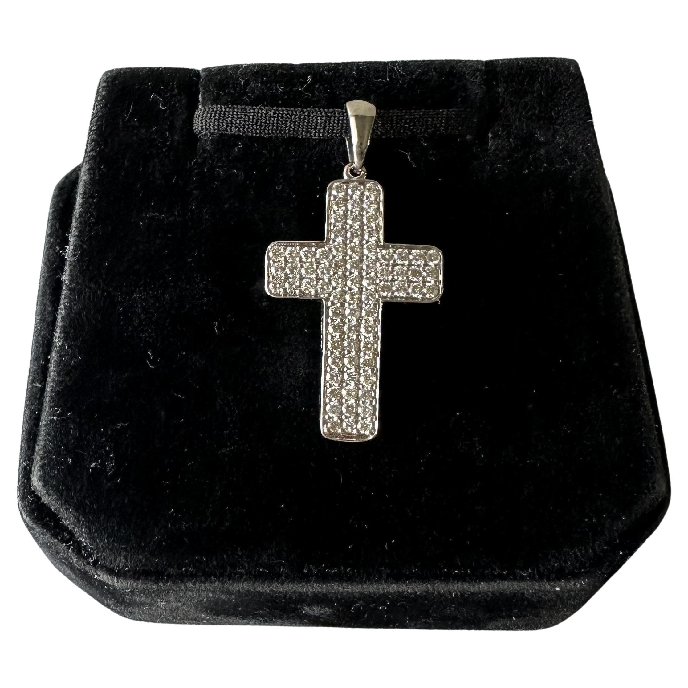 Pave Natural Diamond Cross Pendant in 14kt White Gold, 1.03ctw, New