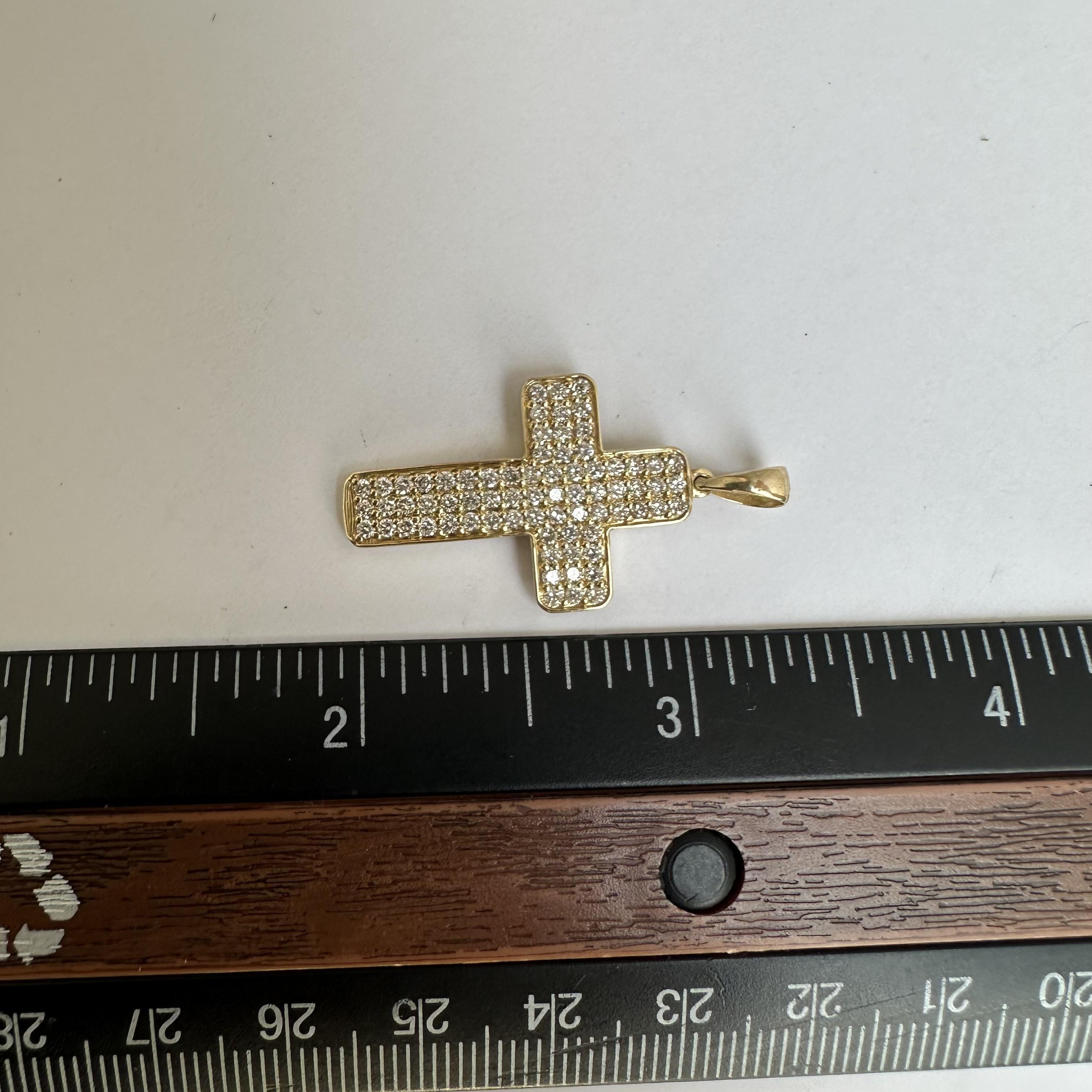 Women's or Men's Pavé Natural Diamond Cross Pendant in 14kt Yellow Gold - 0.97ctw Diamonds, New
