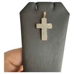 Pavé Natural Diamond Cross Pendant in 14kt Yellow Gold - 0.97ctw Diamonds, New