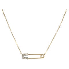 Pave Natural Diamond Safety Pin Two Toned Gold - Adjustable Necklace 14K 