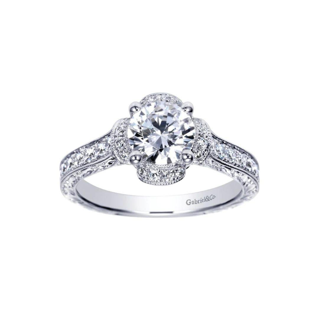 Monture de fiançailles pour diamants en or blanc Pave Petals Neuf - En vente à Stamford, CT