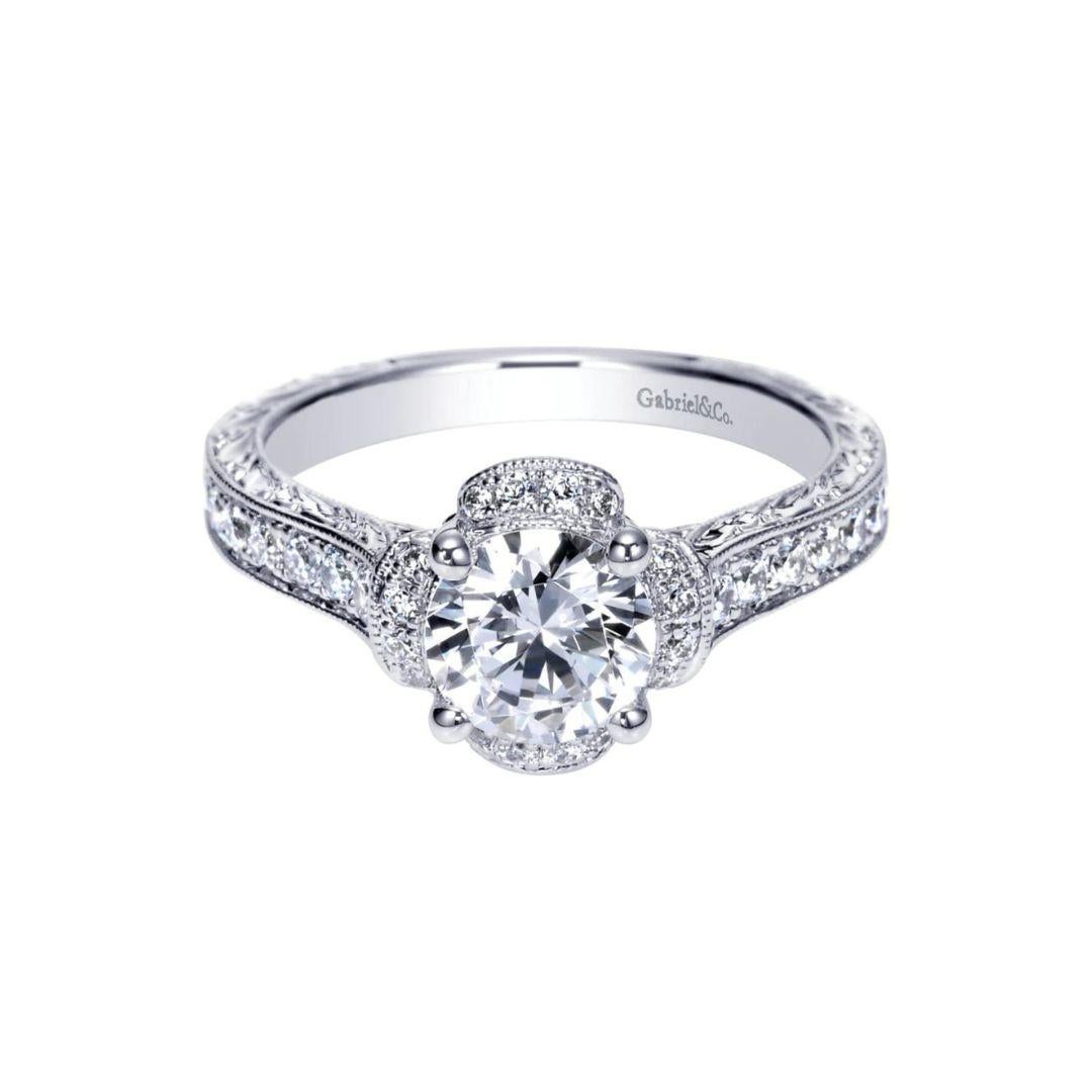Pave Petals White Gold Diamond Engagement Mounting For Sale