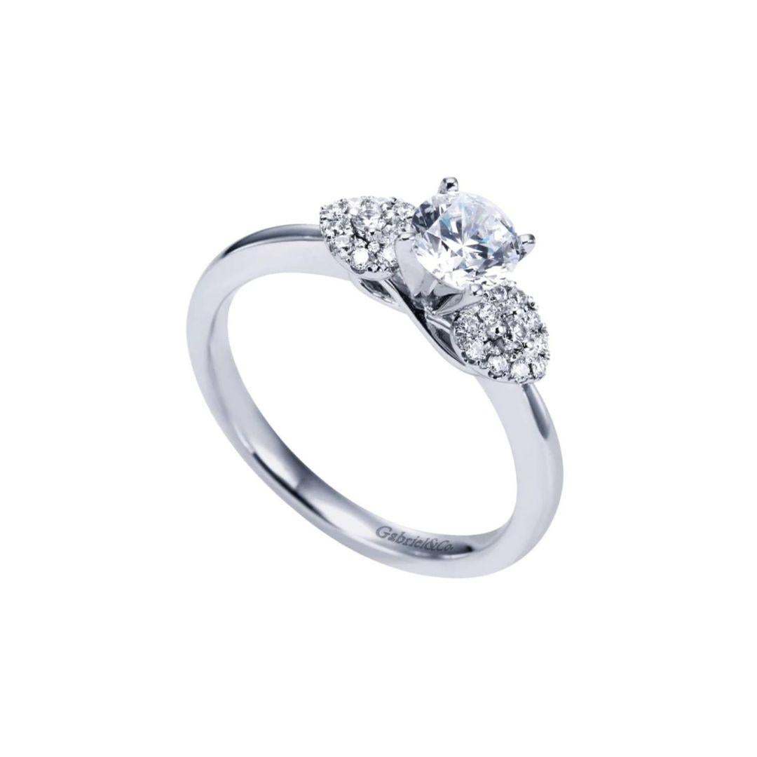 Round Cut   Pave Petals White Gold Diamond Engagement Ring For Sale