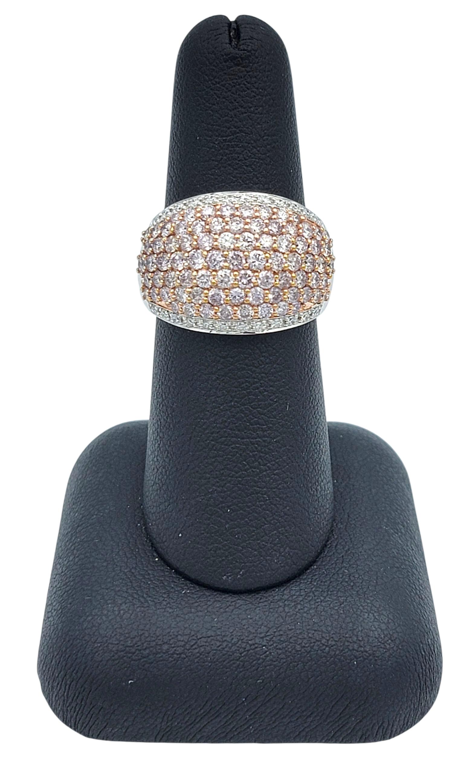 Anello da cocktail a cupola con diamanti bianchi e rosa pavé in oro bianco e rosa 14 carati in vendita 4