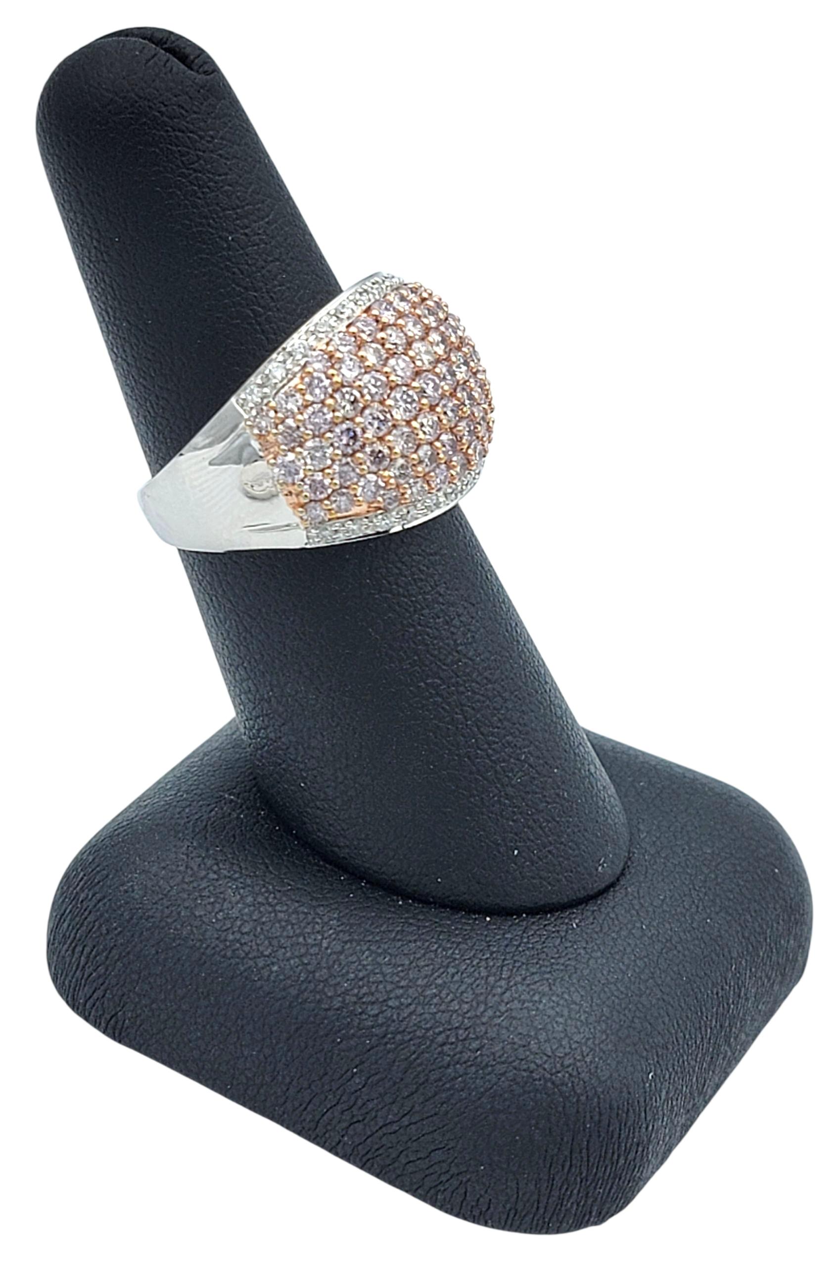Anello da cocktail a cupola con diamanti bianchi e rosa pavé in oro bianco e rosa 14 carati in vendita 5