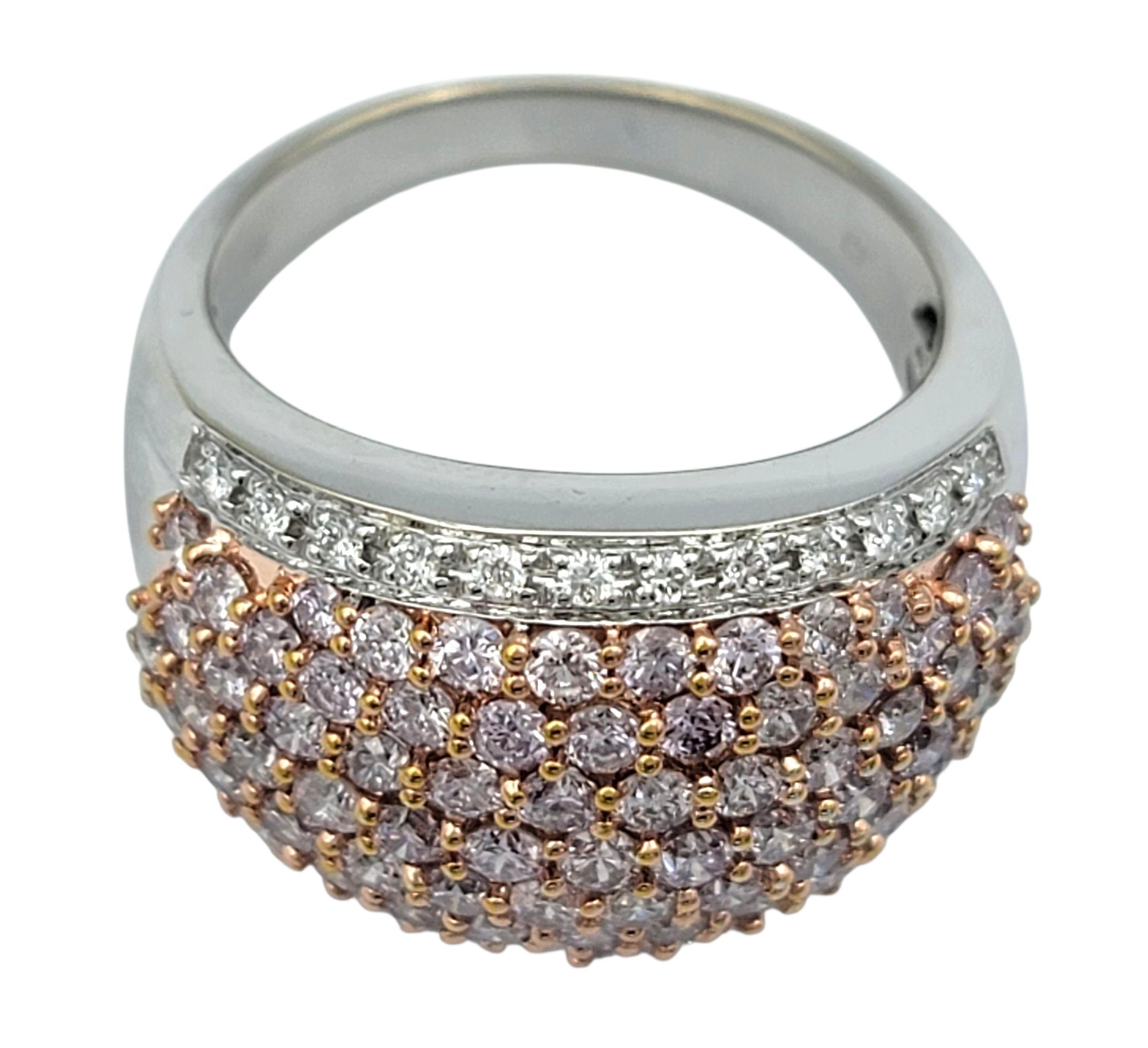 Anello da cocktail a cupola con diamanti bianchi e rosa pavé in oro bianco e rosa 14 carati In condizioni buone in vendita a Scottsdale, AZ